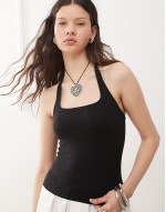 slim fit square halter neck top in black