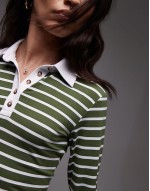 jersey shrunken long sve rugby top in olive stripe