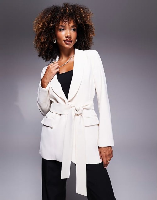 belted blazer dress in  cream