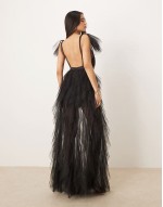 Maxine tiered tulle gown with lace mini in black