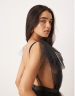 Maxine tiered tulle gown with lace mini in black